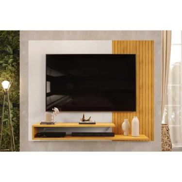 Imagem de Painel Home p/ TV até 50 Polegadas Nando Ripado c/ Prateleira 136x107cm Cedro/Bali - DJ Móveis