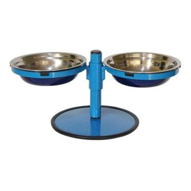 Imagem de Comedouro Pequeno Duplo Inox Altura Regulável Cães e Gatos PetGang Azu