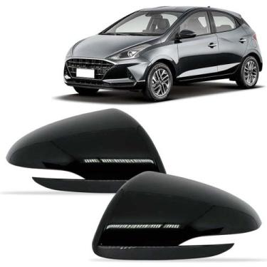 Imagem de Par Capa Retrovisor HB20 2020 A 2022 C/ Furo Pisca PretaBR - SP ACESSÓ