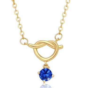 Imagem de Fimewon Colares femininos com pingente de ouro 14K delicado com nó de coração, gargantilha moderna com pedra do mês de nascimento, joias de ouro, presentes de aniversário para mãe, filha, amiga, irmã