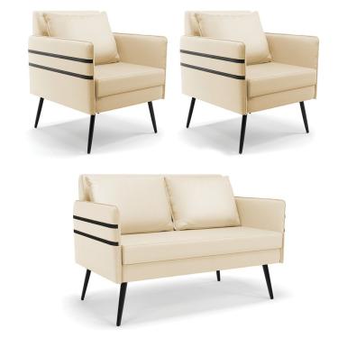 Imagem de Kit 01 Namoradeira E 02 Poltronas Corino Bege