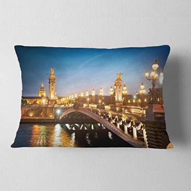 Imagem de Designart Pont Alexandre III Ponte Paisagem urbana Foto Lombar Sala de Estar, Sofá, Almofada + Capa de Almofada Estampada em ambos os lados 30,5 x 50,8 cm