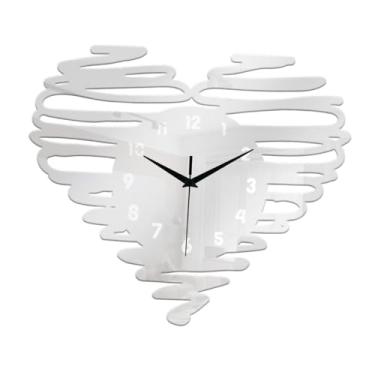 Imagem de Bothyi Relógio de parede em formato de coração, relógio decorativo analógico com movimento silencioso, decoração para casa, inauguração de casa, sala de, Prata