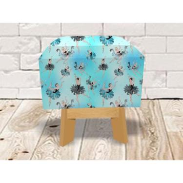 Imagem de Banquinho Estofado Puff De madeira Tecido Bailarinas Clássicas - Fabri