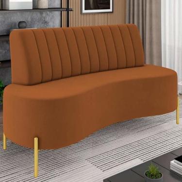 Imagem de Sofá 2 Lugares 135cm Pés Aço Dourado Tamar Veludo Terracota Z08 - Mpozenato