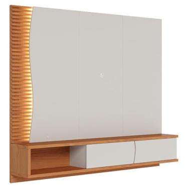 Imagem de Painel para TV Até 65 Polegadas Egeu 2 Portas Ripado com Led Off White Matte/Freijó - Colibri