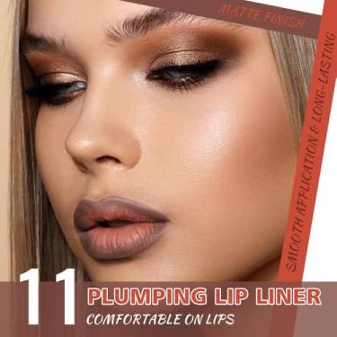 Imagem de JUAAZIN Lápis delineador labial fosco retrátil, delineador labial cinza marrom rechonchudo fórmula cremosa de longa duração para modelar e esculpir, delineador labial de giz de cera pigmentado de