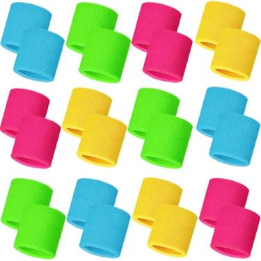 Imagem de Bememo 24 pulseiras neon para crianças presentes de fim de ano para estudantes a granel faixas de pulso de tênis anos 80 neon juvenil basquete pulseiras para meninos meninas 90 festa material escolar