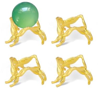 Imagem de AHANDMAKER Suporte de bola de cristal de borboleta de metal, 4 peças, suporte de esfera dourada, base de lensball, globo de pedra, ornamentos para pedras, mármore, coleções de tênis, mesa, mesa