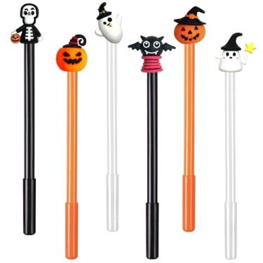 Imagem de TUWUNA Conjunto de 30 canetas de tinta de gel de Halloween, caneta esferográfica retrátil, várias cores, fofa, abóbora, caveira, fantasma, forma de morcego, cabeças, lápis, assinatura de escritório,