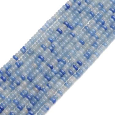 Imagem de HAAMIIQII Contas Rondelle de pedra aventurina azul natural de 2 x 4 mm, 150 peças de contas espaçadoras de pedras preciosas soltas de disco de abaco para fazer joias, artesanato, cordão de 38 cm