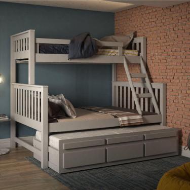 Imagem de Treliche com Cama de Casal 3 Gavetas Madeira Maciça Móveis Saraiva Cinza