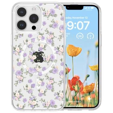 Imagem de RALEAVO Capa para iPhone 16 Pro Max compatível com MagSafe com estampa floral transparente para meninas e mulheres, capa de telefone fina magnética rígida à prova de choque para iPhone 16 Pro Max