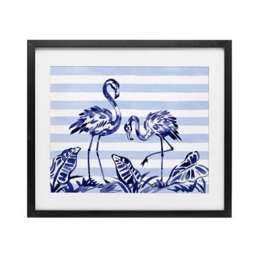 Imagem de Stupell Industries Impressão emoldurada preta Indigo Brushstroke Flamingos sob vidro, design por Paul Brent, 33 x 40