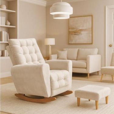 Imagem de Poltrona Amamentação Base Balanço Cecilia - Silverio Decor, BegeClaro