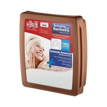 Imagem de Armário Plástico 38x35cm Ocre Para Banheiro Com Espelho 31x27cm