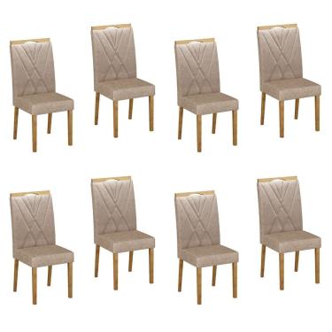 Imagem de Conjunto 8 Cadeiras para Sala de Jantar Pés em Madeira Maciça Lara Bege/Freijó