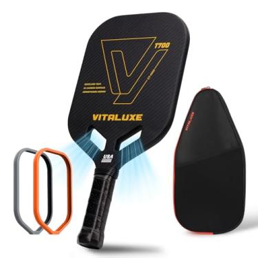 Imagem de VITALUXE Raquete de pickleball de fibra de carbono bruta T700, aprovada pela USAPA, superfície de fricção de carbono texturizada 3K sem bordas, design termoformado e aerodinâmico com fita e capa de