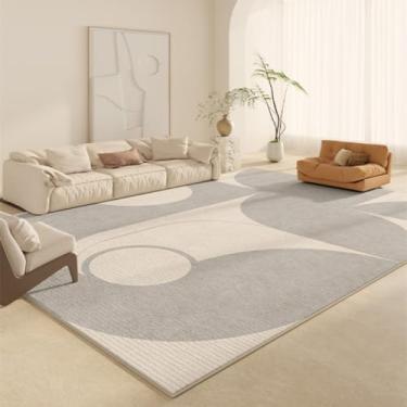 Imagem de Tapete decorativo estilo creme para sala de estar, listrado, geométrico, bege, confortável, macio, luxuoso, para quarto (220 x 330 cm (87 x 130 pol.)/AX026-3-H)