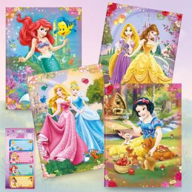 Imagem de Caderno Brochura 80fls Capa Dura Princesas Disney Kit 4un Tilibra e Ca