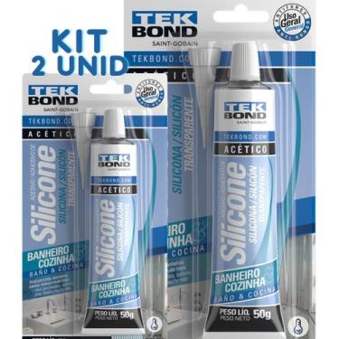 Imagem de Kit 2 Silicone Transparente Banheiro Box Cozinha Pia Cuba50g - TEKBOND