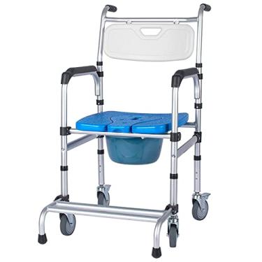 Imagem de Cadeira de vaso sanitário com rodas, cadeira de rodas com altura ajustável, cadeira de cabeceira para idosos e deficientes, cadeira de chuveiro cômoda com rodas com apoio para os pés, capacidade de