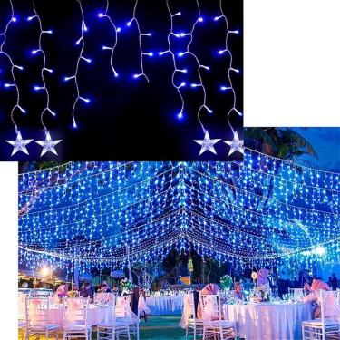 Imagem de Pisca Cascata Varal Estrelas 225 Lâmpadas Leds Azul 6m 220v