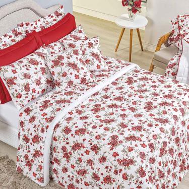 Imagem de Kit Edredom Supreme Queen 5 Peças 100% Algodão 200 Fios Estampado - Rosas Vermelha