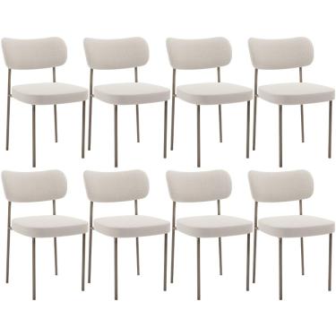 Imagem de Kit 08 Cadeiras Estofadas Para Sala De Jantar Melina Base Arena L02 Bouclê Cru - Lyam Decor