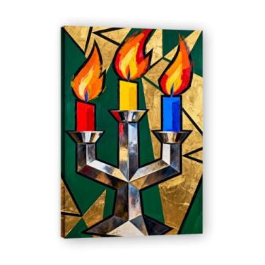 Imagem de Velas de três cores, arte em tela de Natal inspirada em impressionistas, decoração de parede quente para férias com pinceladas suaves para casa 80 x 120 cm emoldurado