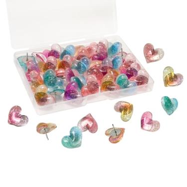 Imagem de 40 pinos de pressão, tachinhas de coração com glitter em dois tons, decoração de escritório fofa para quadro de avisos de cortiça, acessórios de mesa, estética, decoração de sala de aula, decoração de