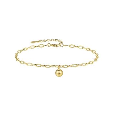 Imagem de EFASHION Pulseira feminina de prata esterlina 925 banhada a ouro 14K simples estilo moderno, Medium, Ouro amarelo, Sem pedras preciosas