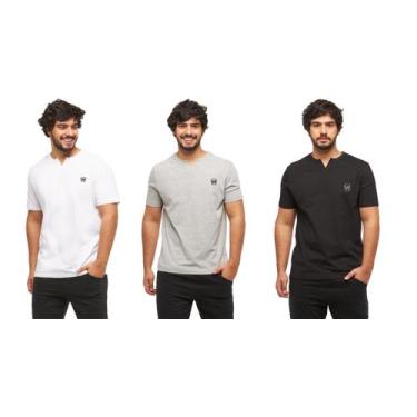 Imagem de Kit com 03 camisetas basicas wooks masculina gola portuguesa - wc3, P,