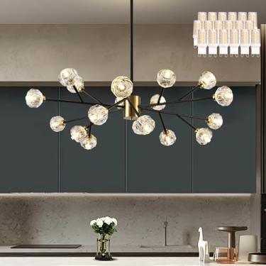 Imagem de KoKo&Yukina Lustre Sputnik De 18 Luzes, Estilo Moderno De Meados Do Século, Preto E Dourado, Luminária Sputnik Com Galhos De Cristal Para Sala De Jantar, Quarto E Sala De Estar (18 Lâmpadas Brancas