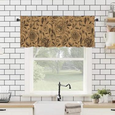 Imagem de WTQPLNMCB Saias florais 137 cm L x 45 cm C - Cortinas de cozinha com flores para decoração de cozinha com bolso de varão, decoração de cozinha
