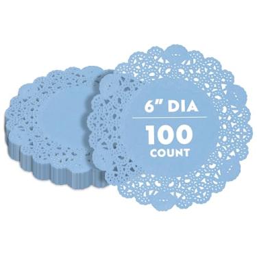 Imagem de Restaurantware - Paptry Tek 15 x 15 cm Doilies de renda, 100 toalhas de mesa descartáveis – Acabamento de renda elegante, de longa duração, papel azul celeste, para doces, cupcakes, sobremesas