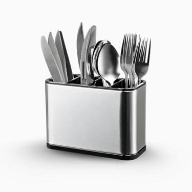 Imagem de Besto Escorredor de Talheres em Aço Inoxidável, 4 Divisórias, Base Antiderrapante, com Bandeja Coletora Removível, 13 x 8,6 x 18 cm