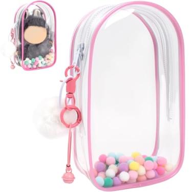 Imagem de Bolsa transparente para exibição de figuras com chaveiro para boneca, estojo protetor portátil para bolsa de armazenamento de bonecas, chaveiro destacável para colecionáveis, pompons, bolsa à prova de