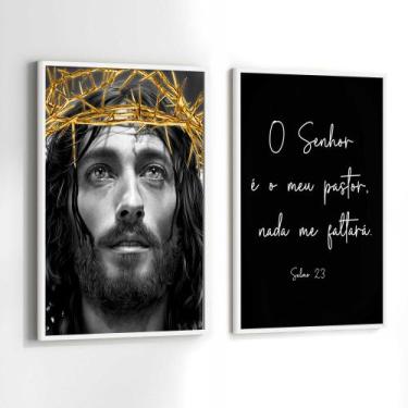 Imagem de Conjunto Quadros Decorativos com Moldura Jesus o Senhor é Meu Pastor K