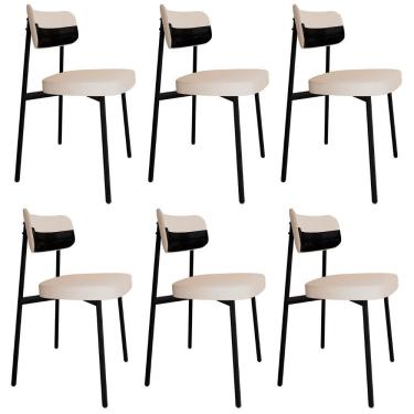 Imagem de Cadeira De Jantar Estofada Kit 6 Ella M25 Linho Palha-preto - Mpozenato