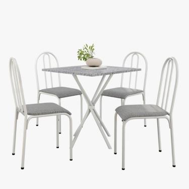 Imagem de Kit Mesa Diamante 544 Sala De Jantar 4 Cadeiras Pés Tubular Cinza Branco