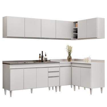 Imagem de Armário De Cozinha Modulado De Canto 6 Peças Cp33 Com Pia Inox Branco - Lumil