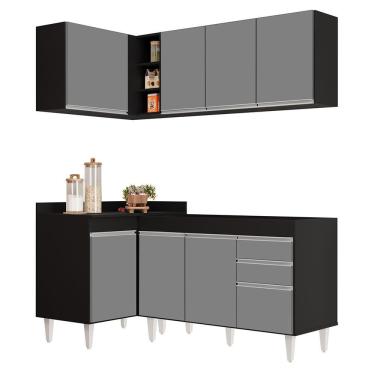 Imagem de Armário De Cozinha Modulado De Canto Direito 4 Peças Cp37 Balcão Sem Tampo Preto/cinza - Lumil