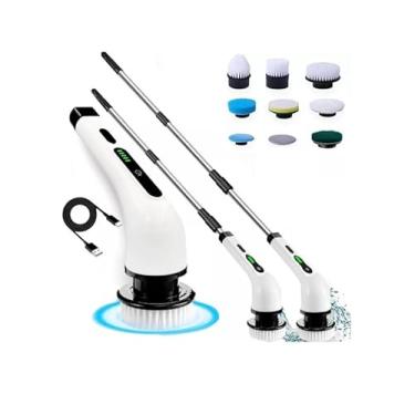 Imagem de Esfregão Elétrico Giratório 9 em 1 Escova Rotativa MOP para Limpeza Sem Fio Multiuso Portátil Recarregável com Cabo Ajustável Limpa Banheiro Chão Cozinha Azulejo Piso