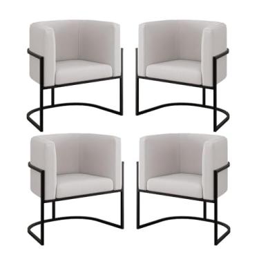 Imagem de Kit 04 Poltronas Lua Sala Decorativa Base Ferro Black Veludo Cor:bege