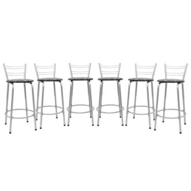 Imagem de Kit 6 Banquetas Flórida 60cm Estrutura Prata Ideal Cozinha Gourmet Área de Lazer Piscina Balcão Bancada Bistro Bar (Assento Floral Preto)