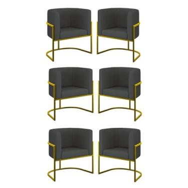 Imagem de Kit 06 Poltronas Lua Sala Decorativa Base Ferro Gold Corino Cor:cinza