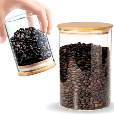 Imagem de Pote De Vidro Circular Hermético Multiuso Com Tampa De Bambu 500ml