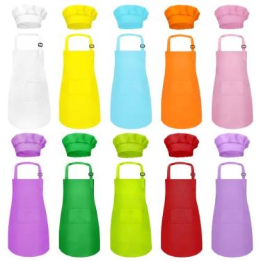 Imagem de Conjunto de avental e chapéu de chef MEOGETY Kids para crianças de 6 a