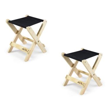 Imagem de Kit 2 Banquetas Camping Madeira Maciça Sereno Preto/Bege